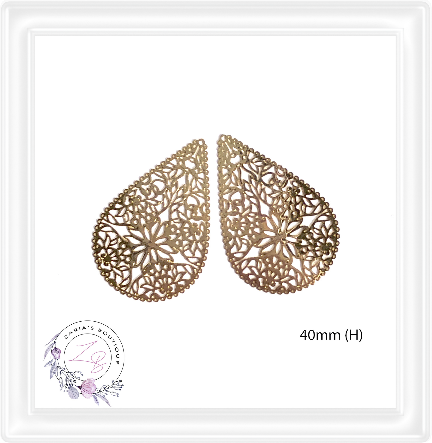 ⋅ Gold Teardrop Lace Earring Pendant Charms ⋅ Metal ⋅ 2 Pieces ⋅