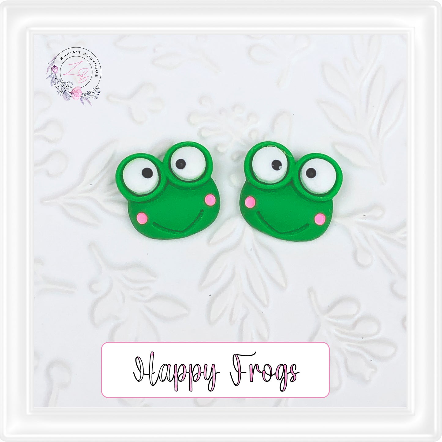 ⋅ HAPPY FROGS ⋅ Flatback Cabochon Resin Embellishments ⋅ 2 pieces ⋅