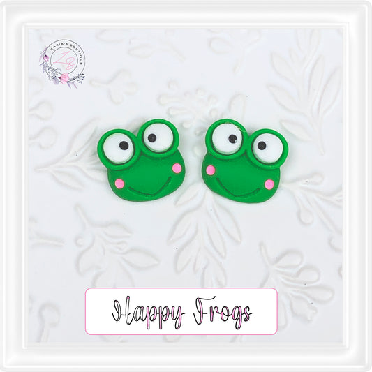 ⋅ HAPPY FROGS ⋅ Flatback Cabochon Resin Embellishments ⋅ 2 pieces ⋅