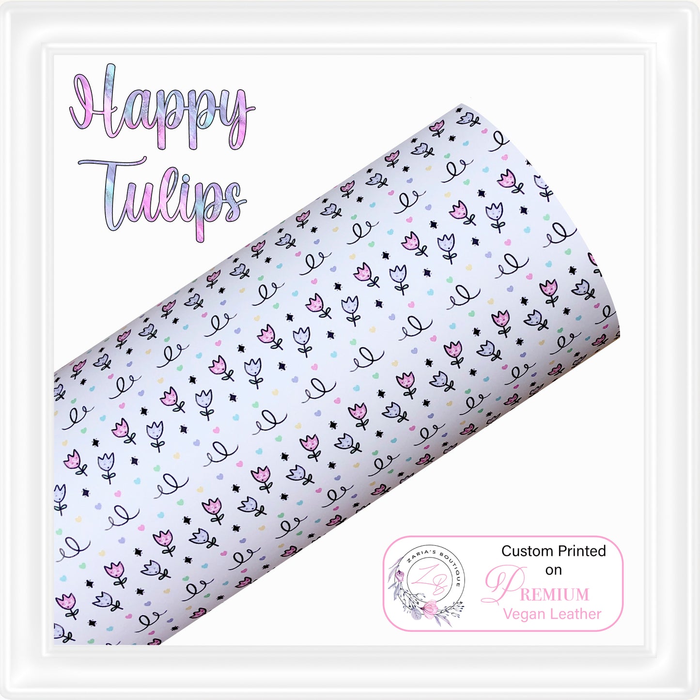 ⋅ Happy Tulips ⋅ Custom Printed Premium Vegan Faux Leather ⋅ 