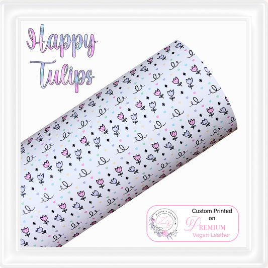 ⋅ Happy Tulips ⋅ Custom Printed Premium Vegan Faux Leather ⋅ 