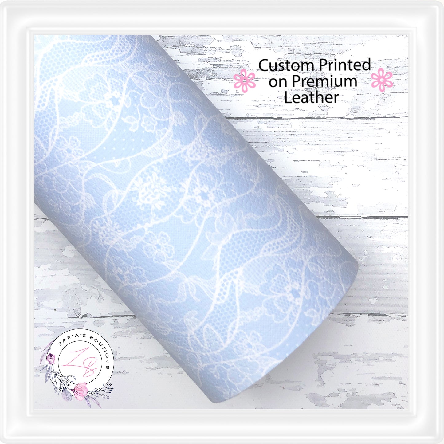 ⋅ Baby Blue Lace ⋅ Custom Printed Premium Vegan Faux Leather •