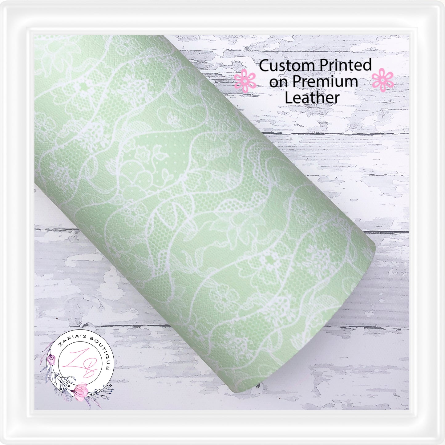 ⋅ Mint Green Lace ⋅ Custom Printed Premium Vegan Faux Leather •