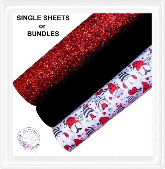 ⋅ Ladybug Gnomes ⋅ Vegan Faux Leather  Sheets or Bundle ⋅