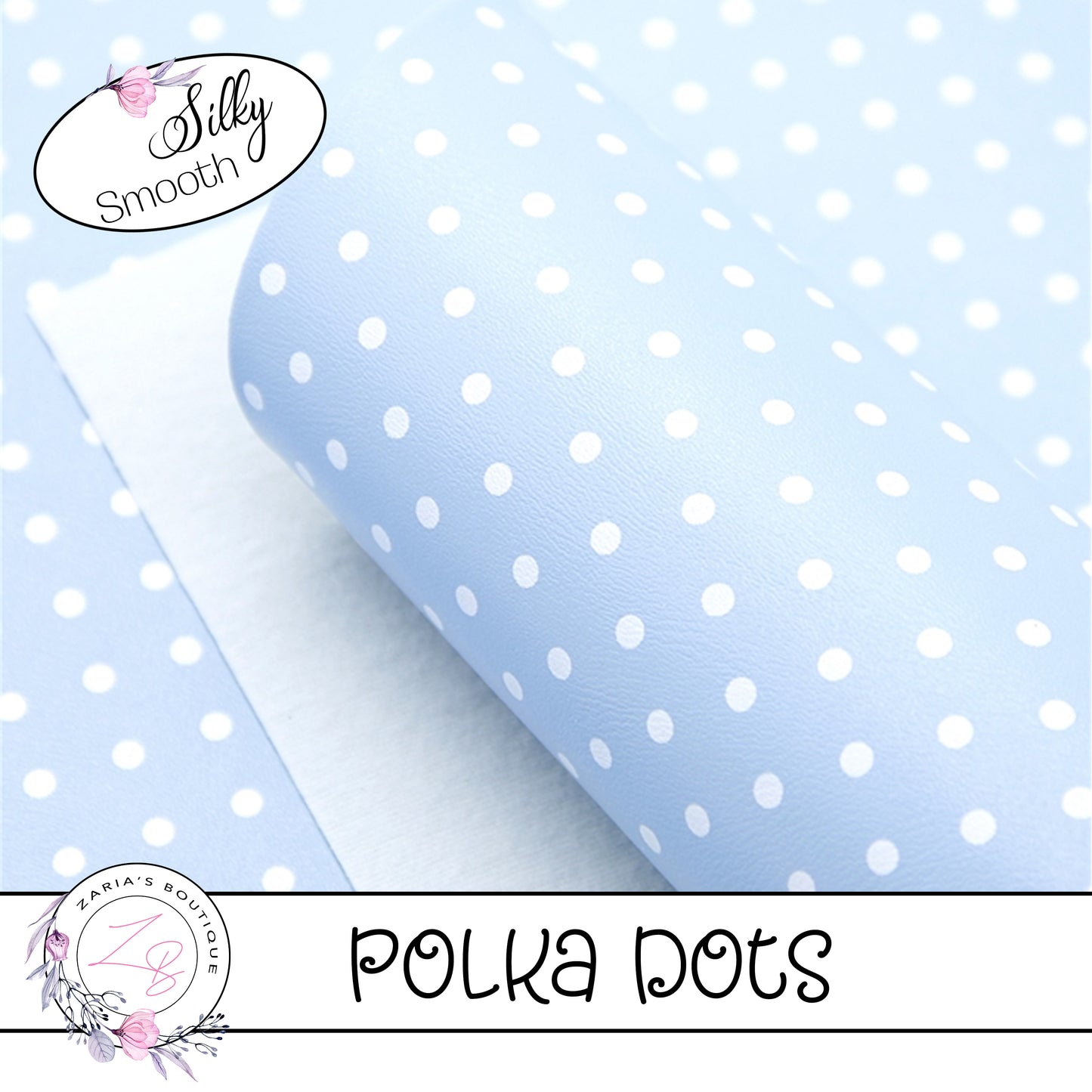 ⋅ Baby Blue & White Polka Dots ⋅ Smooth Vegan Faux Leather