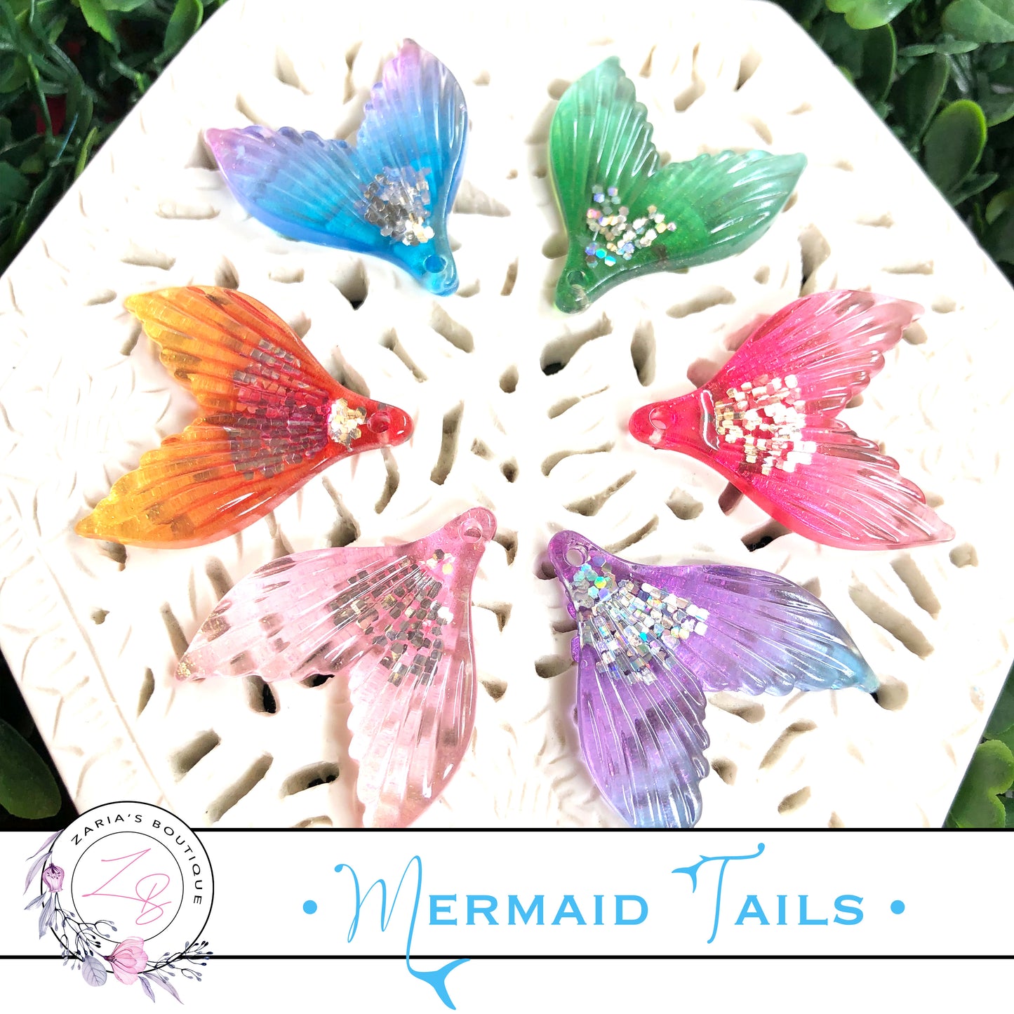 ⋅ Mermaid Tails ⋅ Glitter Resin Flatback Embellishment ⋅ x 2 pieces