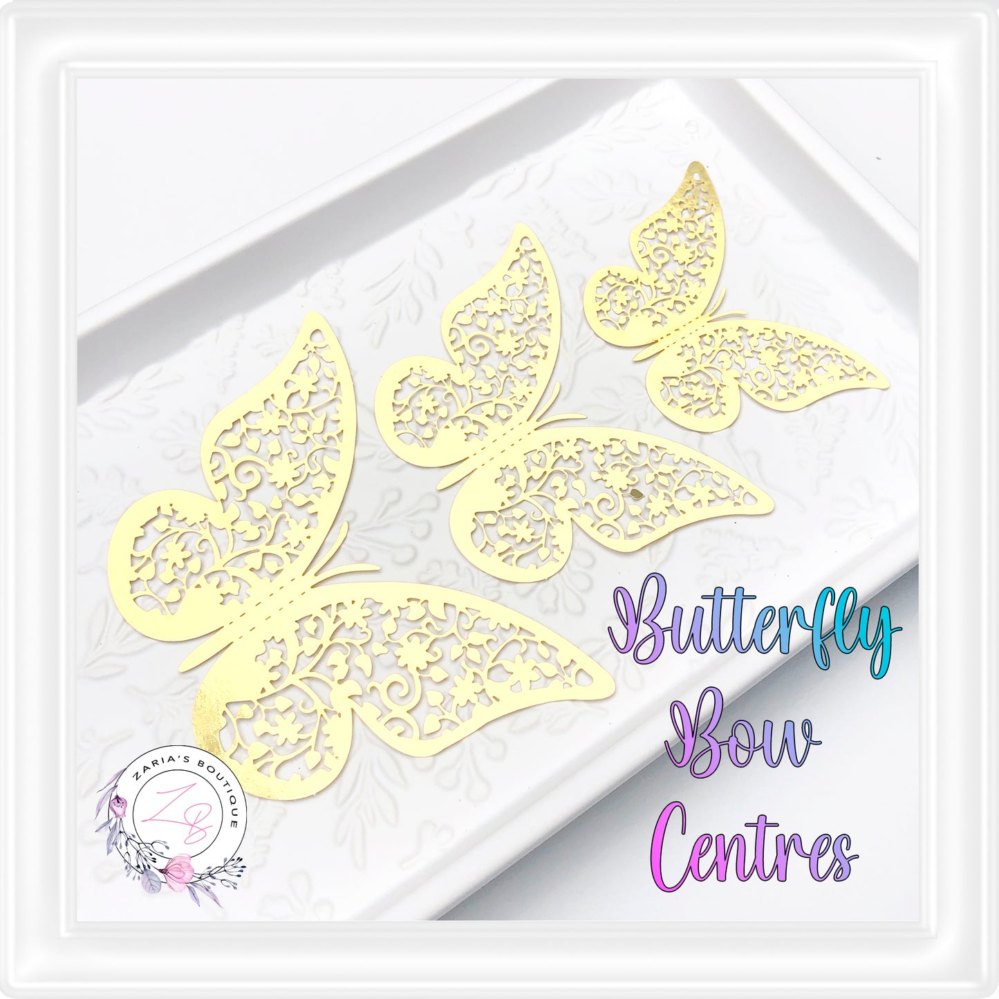 ⋅ Metallic Butterflies ⋅ Gold ⋅ 3D Bow Embellishment ⋅ Pack of 12 ⋅