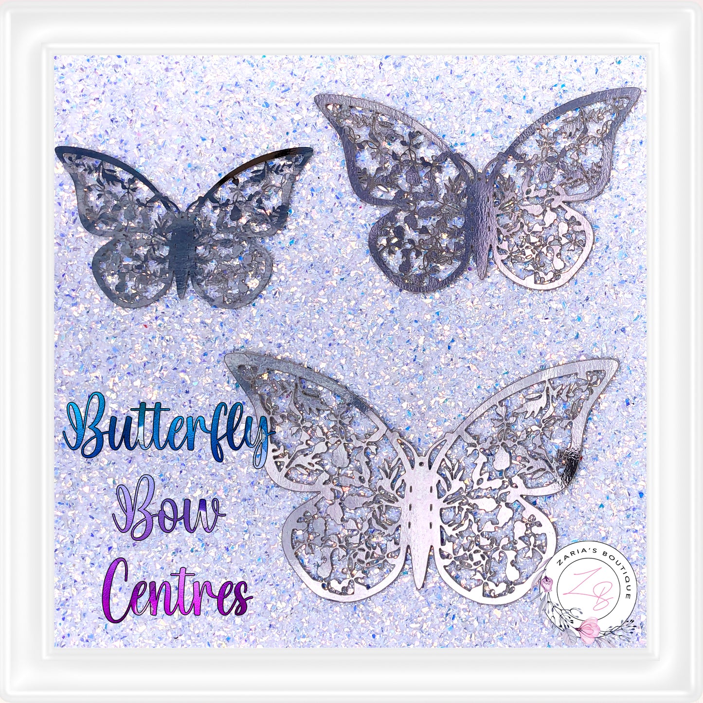 ⋅ Metallic Butterflies ⋅ Light Pewter ⋅ 3D Bow Embellishment ⋅ Pack of 12 ⋅