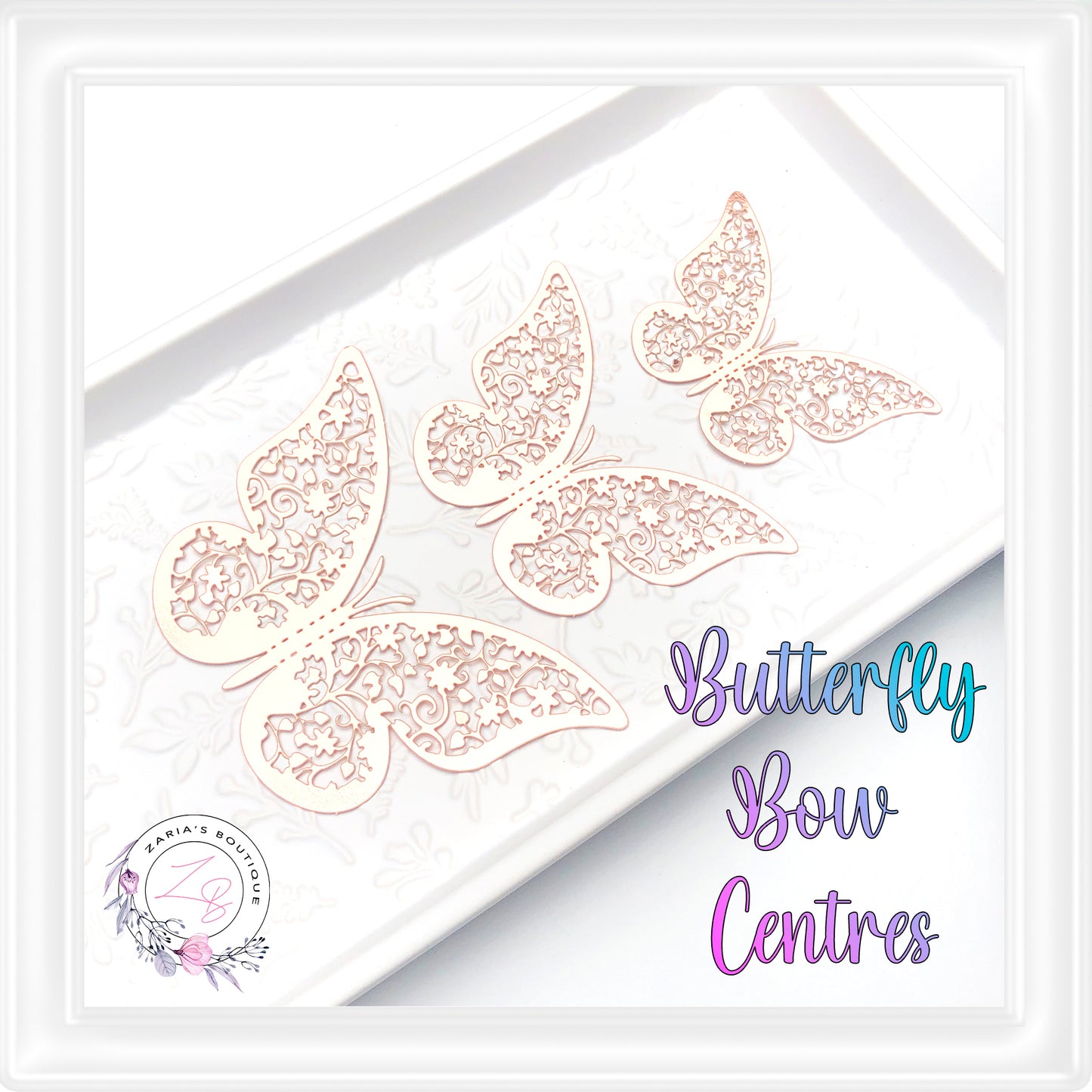 ⋅ Metallic Butterflies ⋅ Rose Gold ⋅ 3D Bow Embellishment ⋅ Pack of 12 ⋅