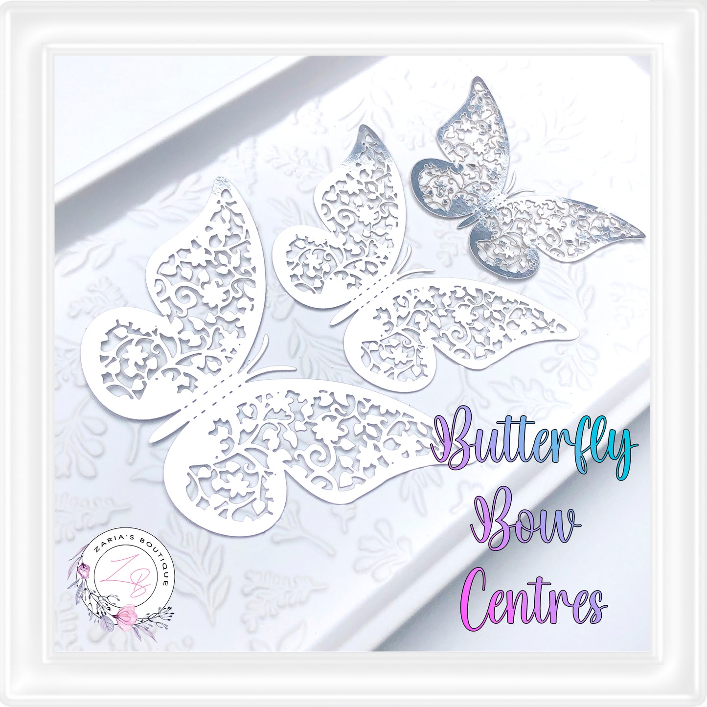 ⋅ Metallic Butterflies ⋅ Silver ⋅ 3D Bow Embellishment ⋅ Pack of 12 ⋅