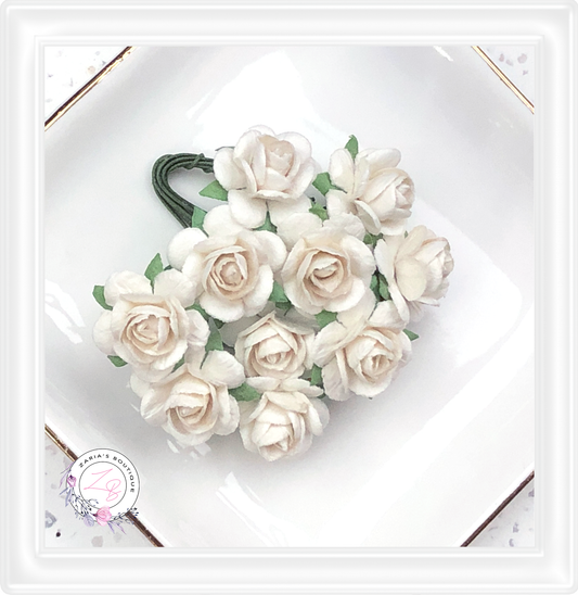 ⋅ Authentic Mulberry Paper Flowers ⋅ 15mm White Roses ⋅ 10 pieces