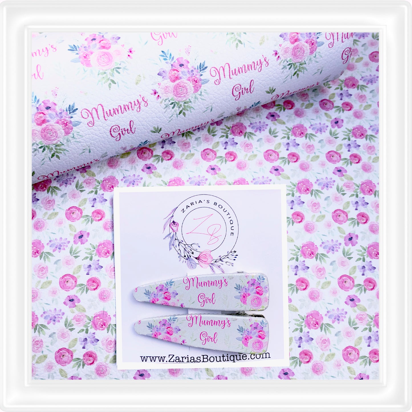 ⋅ EXCLUSIVE ⋅ Mummy's Girl Floral ⋅ Silver ⋅ Premium Hair Clips & Faux Leather ⋅