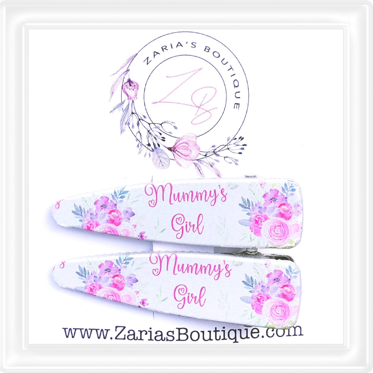 ⋅ EXCLUSIVE ⋅ Mummy's Girl Floral ⋅ Silver ⋅ Premium Hair Clips & Faux Leather ⋅