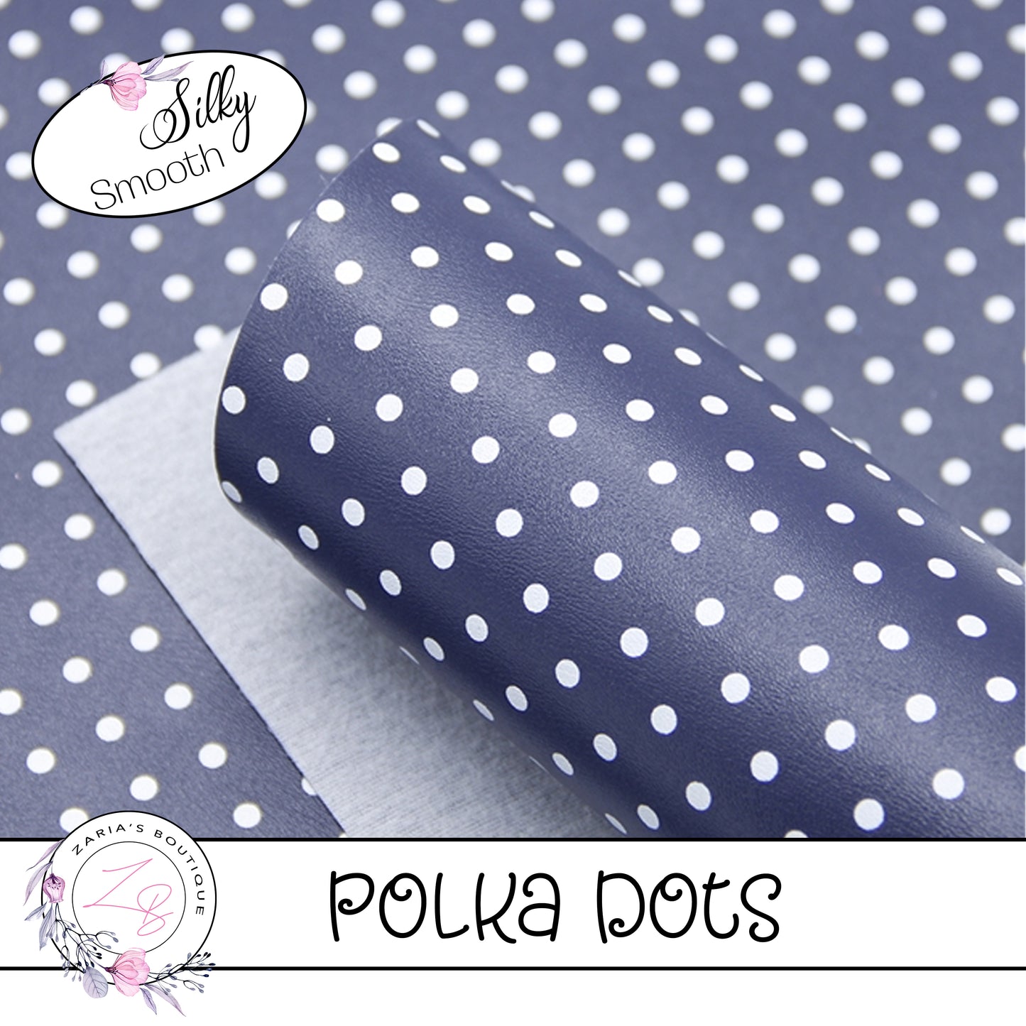 ⋅ Navy Blue & White Polka Dots ⋅ Smooth Vegan Faux Leather