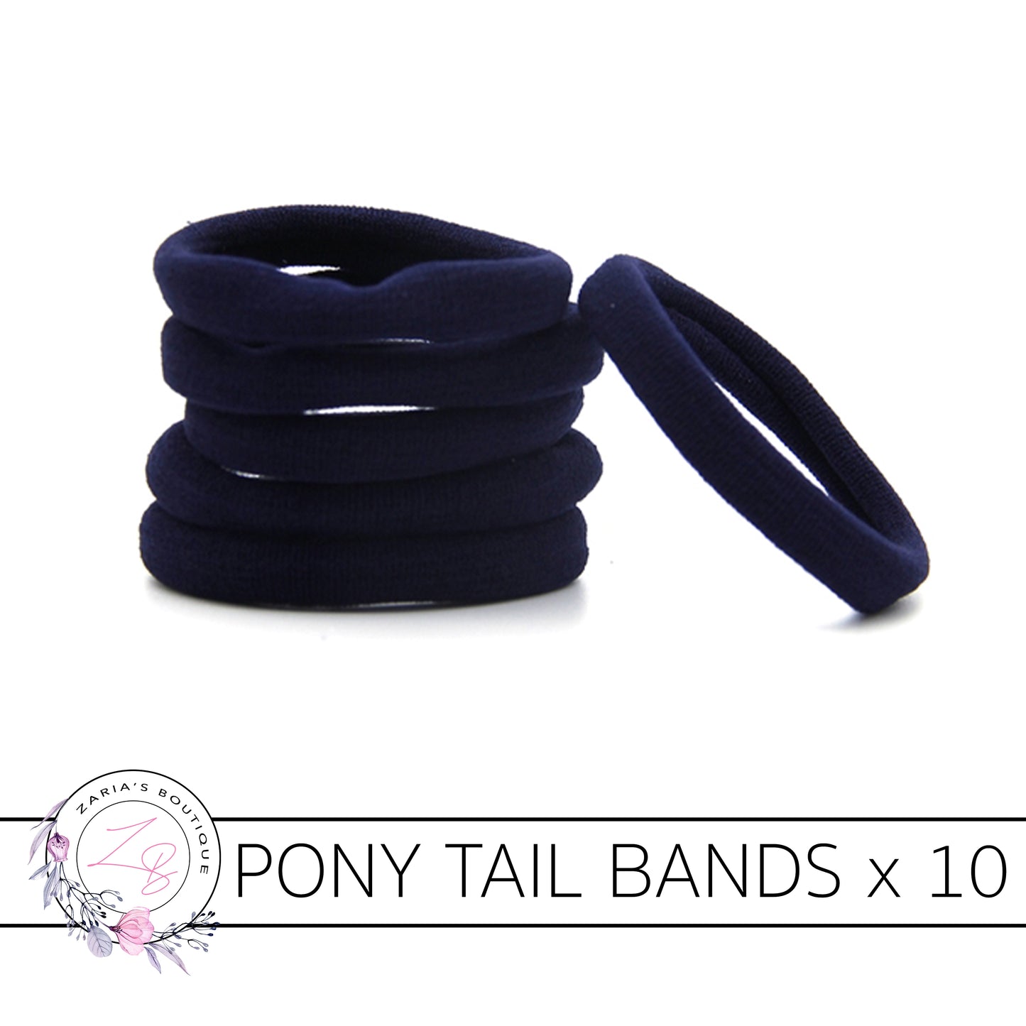10 Nylon Ponytail Hair Bands ~ Navy Blue