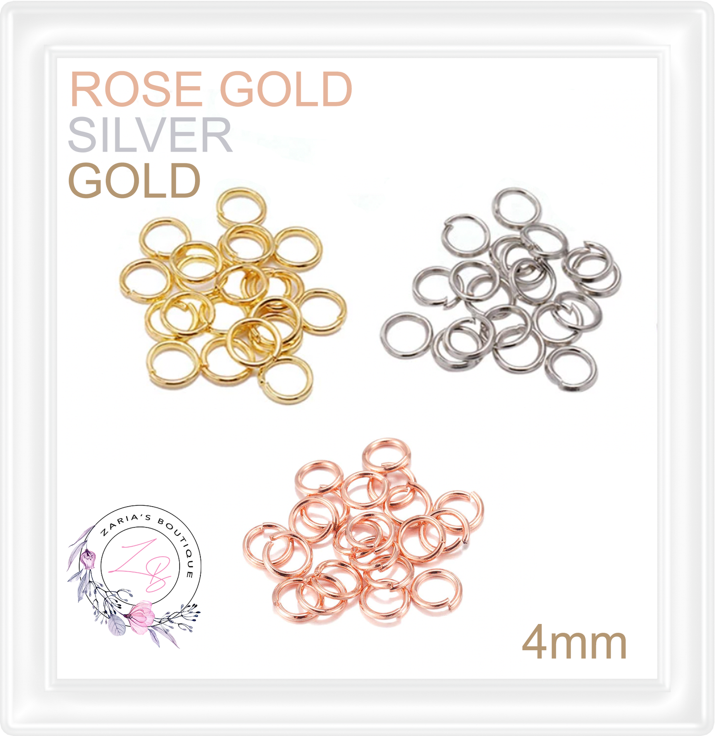 ⋅ Open Jump Rings ⋅ Silver Rose Gold or Gold ⋅ 4mm