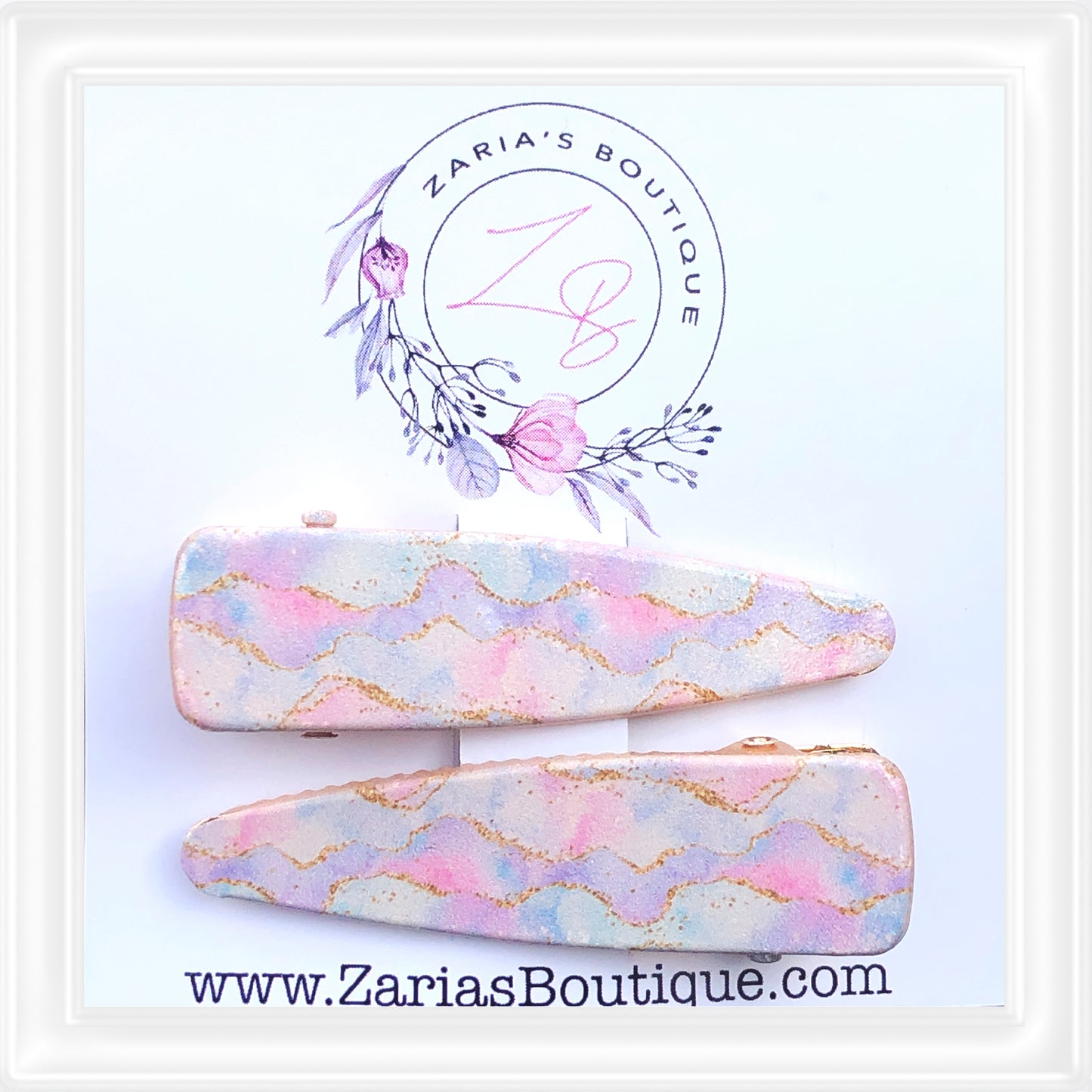 ⋅ Pastel Agate ⋅ Custom Printed Vegan Faux Leather & Hair Clips ⋅