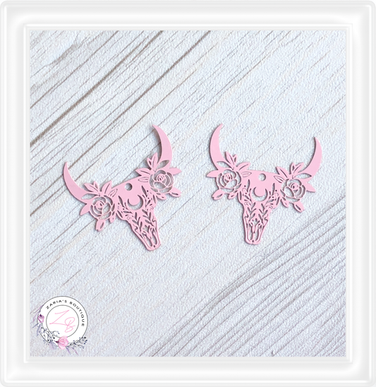 ⋅ Floral Cow Skulls ⋅ Pink Boho Metal Earring Embellishments ⋅ 2 pieces