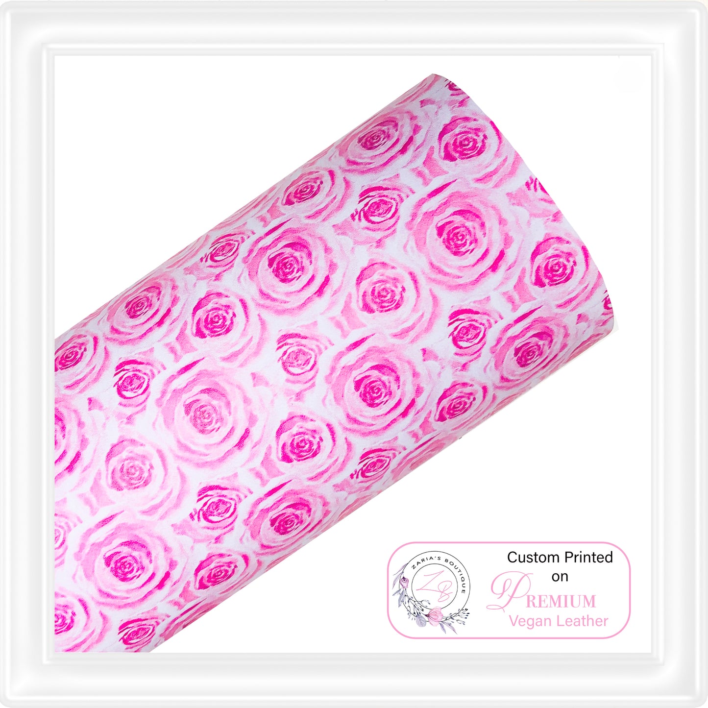 ⋅  Pink Rose ⋅ Custom Printed Smooth Vegan Faux Leather ⋅