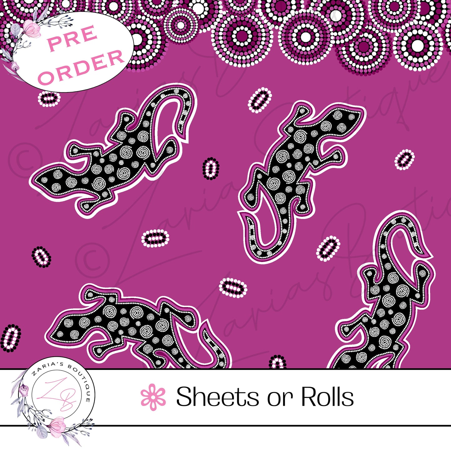 ⋅ Pink Lizards & Boomerangs ⋅ Exclusive Premium Vegan Faux Leather ⋅ Sheets Bundles or Rolls! ⋅