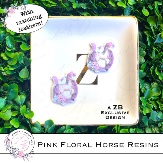 ⋅ Pink Floral Horseshoe ⋅ Embellishment ⋅ Flatback Resin ⋅ 2 Pieces ⋅