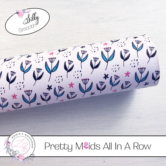 ⋅ Pretty Maids All In A Row ⋅ Black & White Floral Blue Pink Flowers ⋅ Vegan Faux Leather ⋅