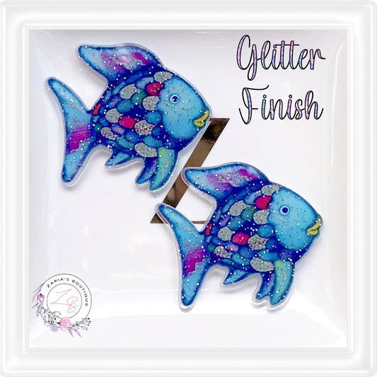 ⋅ Rainbow Fish ⋅ Glitter Finish ⋅ Planar Resin Embellishments ⋅ Per Pair ⋅