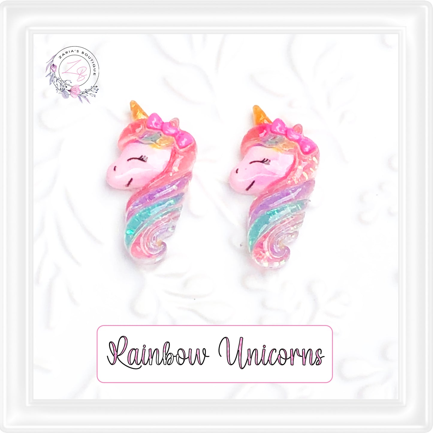 ⋅ Rainbow Unicorns ⋅ Flatback Resin Cabochon Embellishments ⋅ Per Pair ⋅