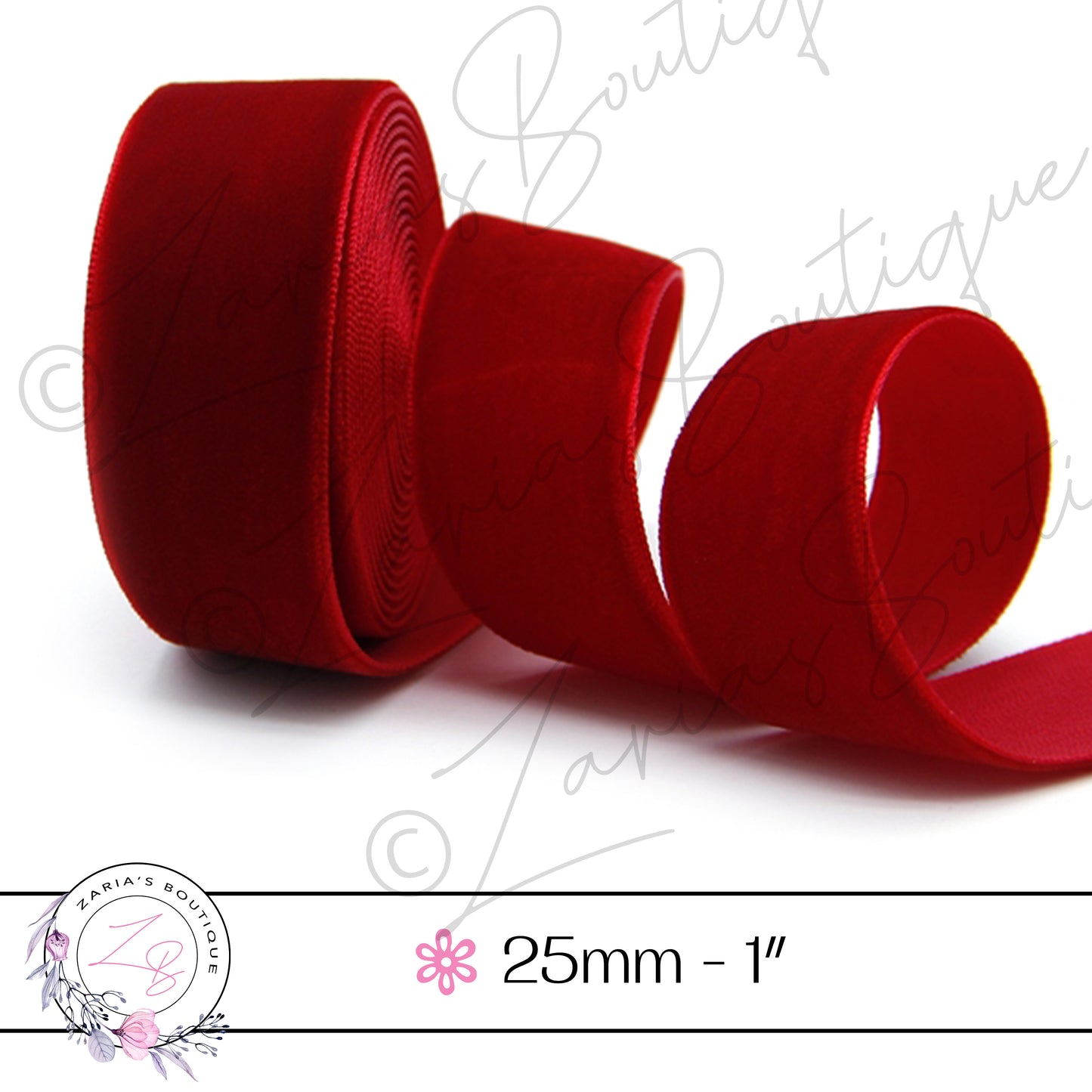 ⋅ Red Velvet Ribbon ⋅ 25mm ⋅ 1 inch ⋅ Per Metre ⋅ Christmas Collection ⋅
