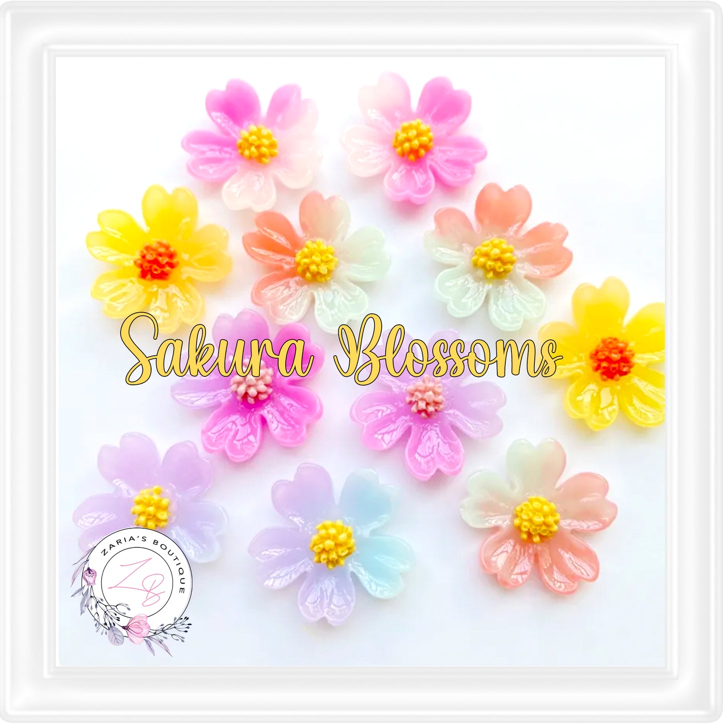 ⋅ SAKURA FLOWERS ⋅ Flatback Resin Embellishments ⋅ 5 Colours ⋅