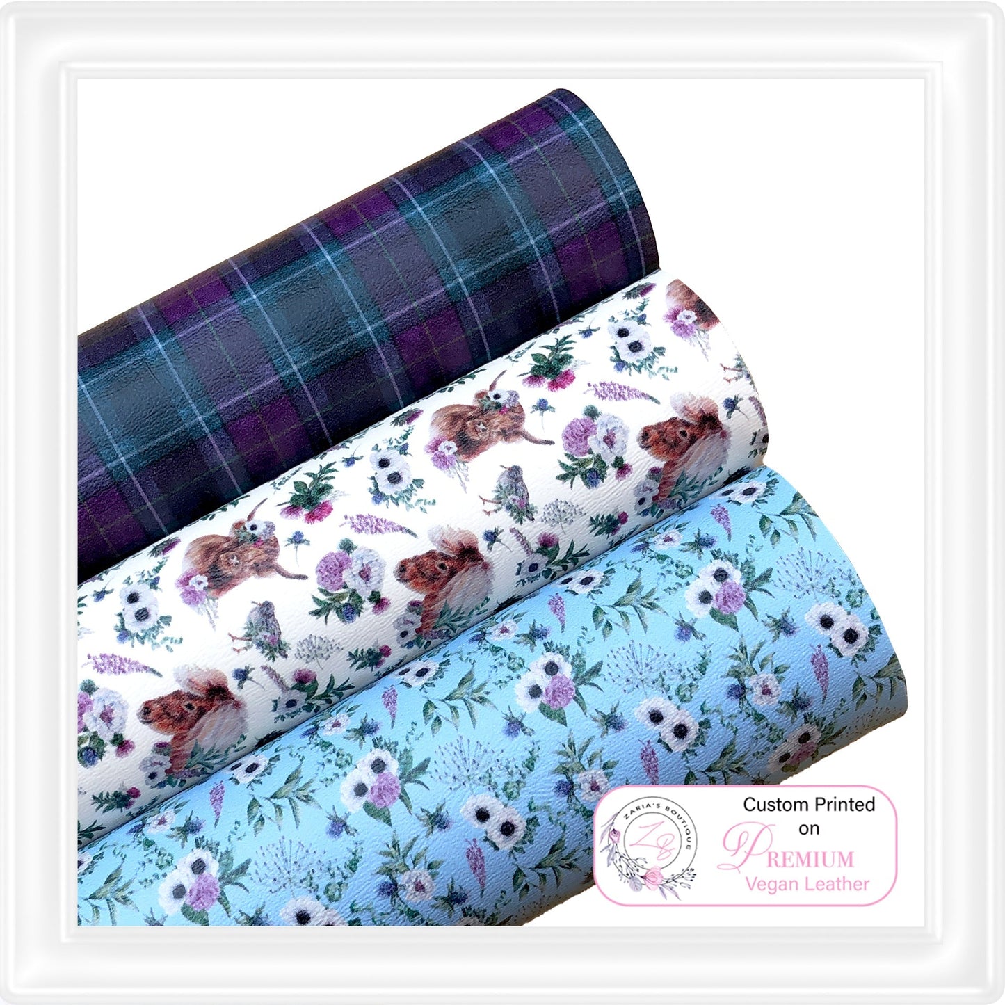 ⋅ My Highland Home ⋅ Blue Scottish Highland Floral ⋅ Custom Printed Vegan Faux Leather ⋅