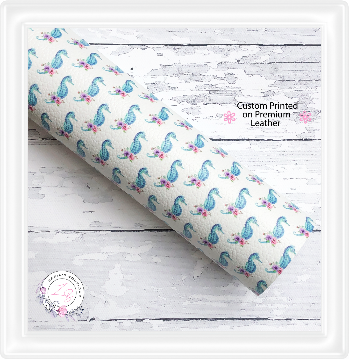 ⋅ Seahorse Floral ⋅ Custom Vegan Faux Leather ⋅ Sheets Or Rolls!