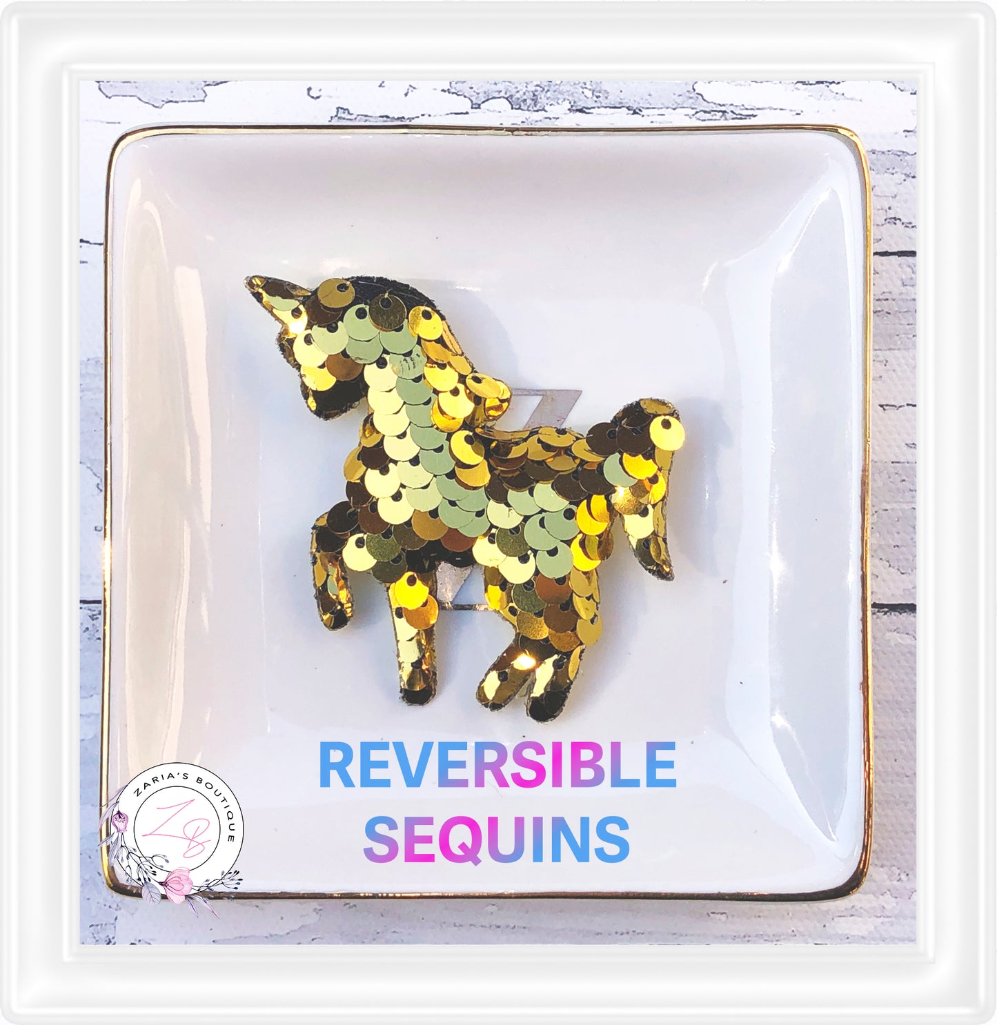 • Sequin Unicorns • Reversible Embellishments • Gold •