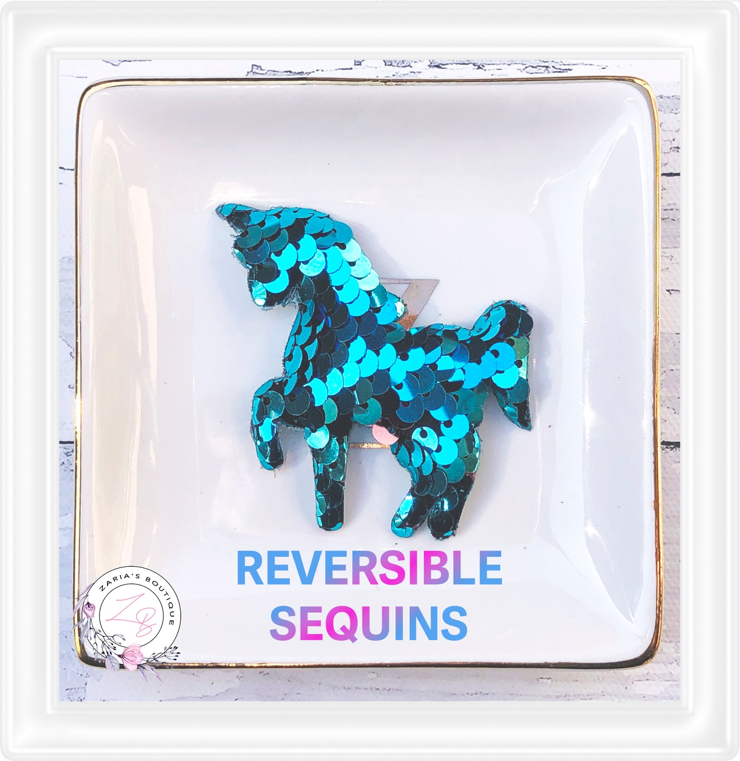 • Sequin Unicorns • Reversible Embellishments • Blue •