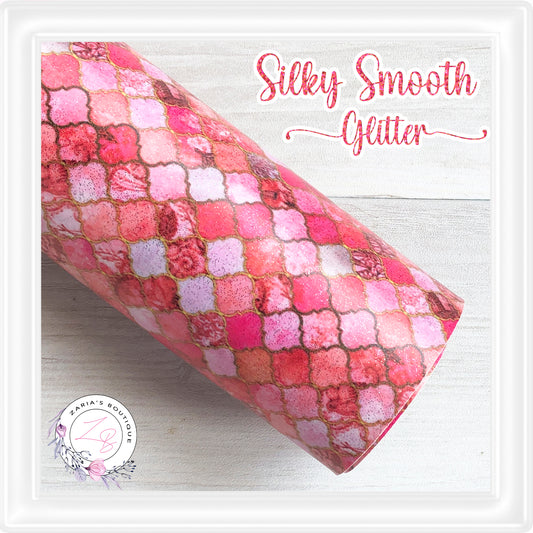 ⋅ Coral Pink Arabesque Tiles  ⋅  Silky Smooth Glitter Faux Leather ⋅