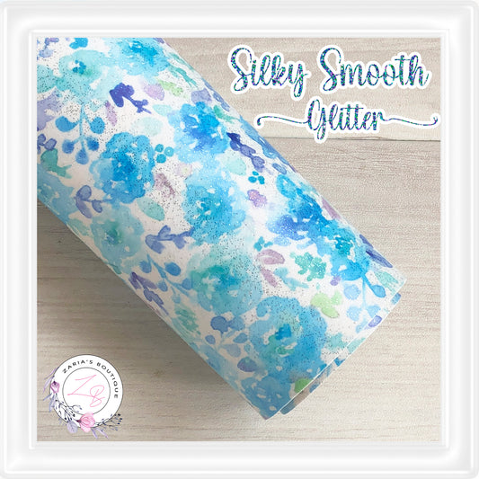 ⋅ Blue Watercolour Blooms  ⋅  Silky Smooth Glitter Faux Leather ⋅