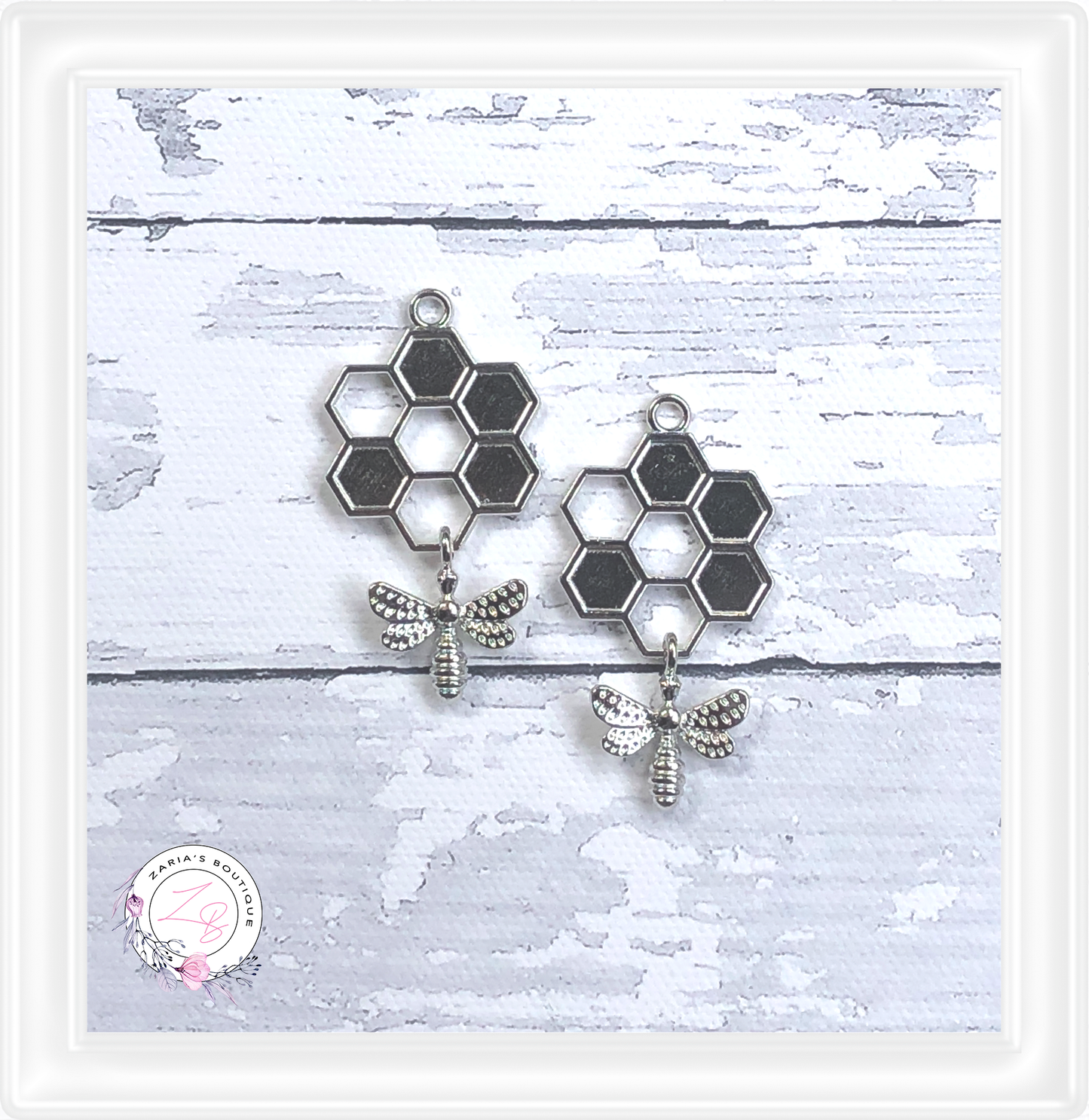 ⋅ Bee Happy ⋅ Silver Metal Honeycomb Bee Earring Embellishments ⋅ 2 pieces