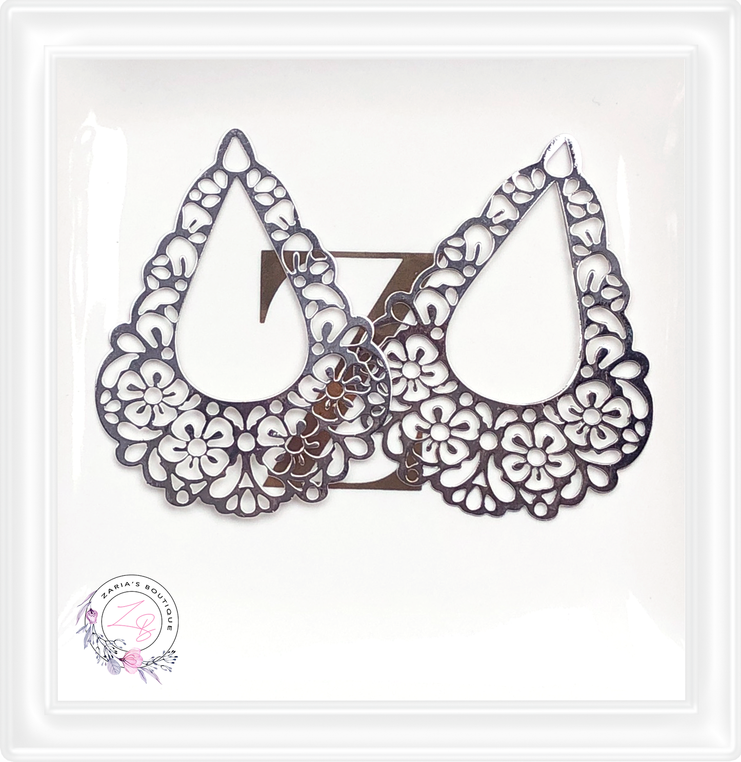 ⋅ Floral Teardrops ⋅ Silver Metal Earring Embellishments ⋅ 2 pieces