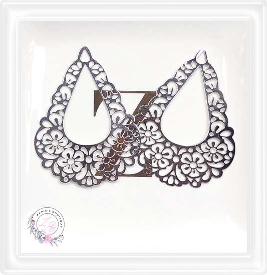 ⋅ Floral Teardrops ⋅ Silver Metal Earring Embellishments ⋅ 2 pieces
