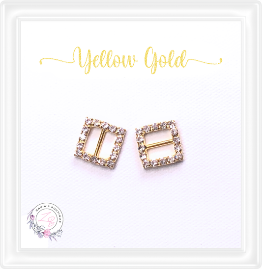 ⋅ Gold Crystal Square Slider Buckle Embellishment ⋅ 15mm