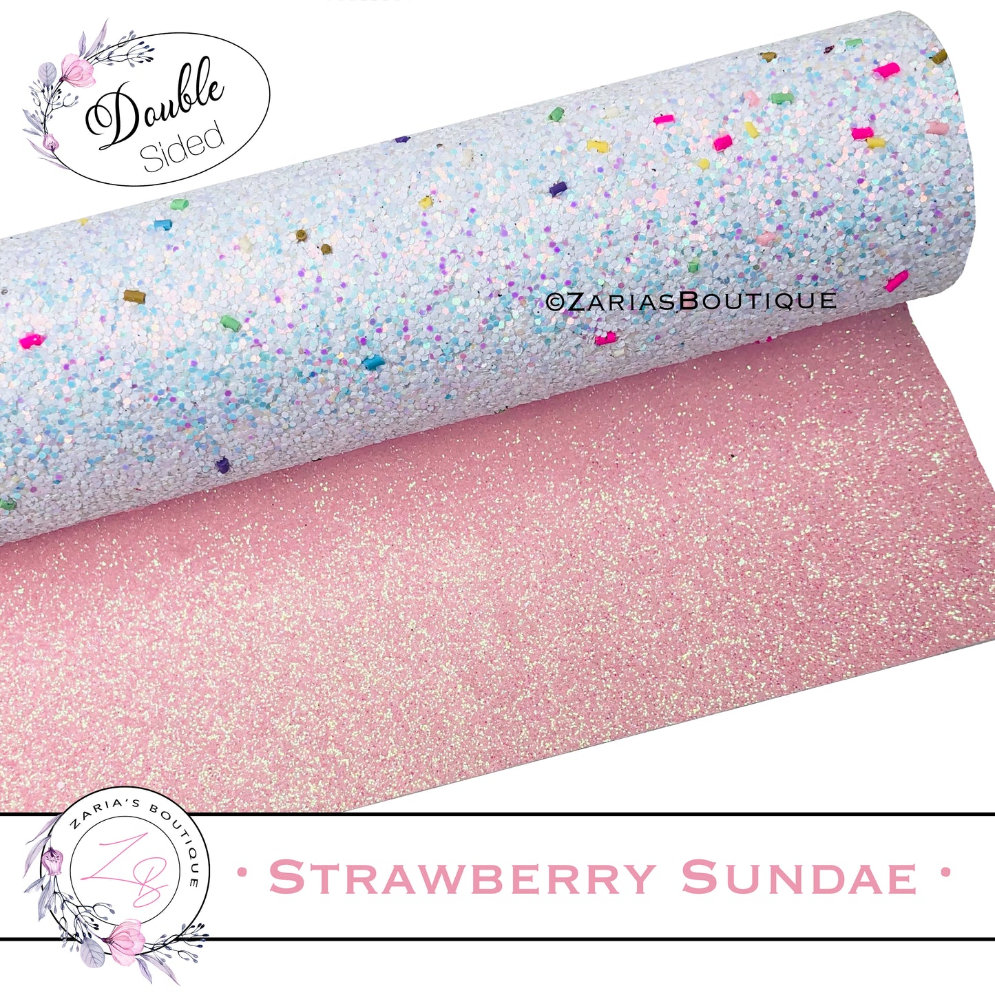 ⋅ Strawberry Sundae ⋅ DOUBLE-SIDED Sprinkle Fine & Chunky Glitter & Fabric