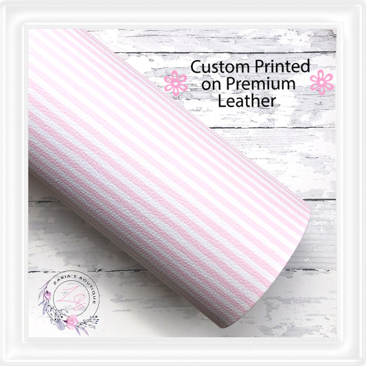 ⋅ Pink & White Stripes ⋅ Custom Printed Premium Vegan Faux Leather •