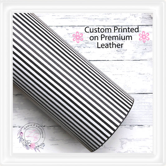 ⋅ Black & White Stripes ⋅ Custom Printed Premium Vegan Faux Leather •