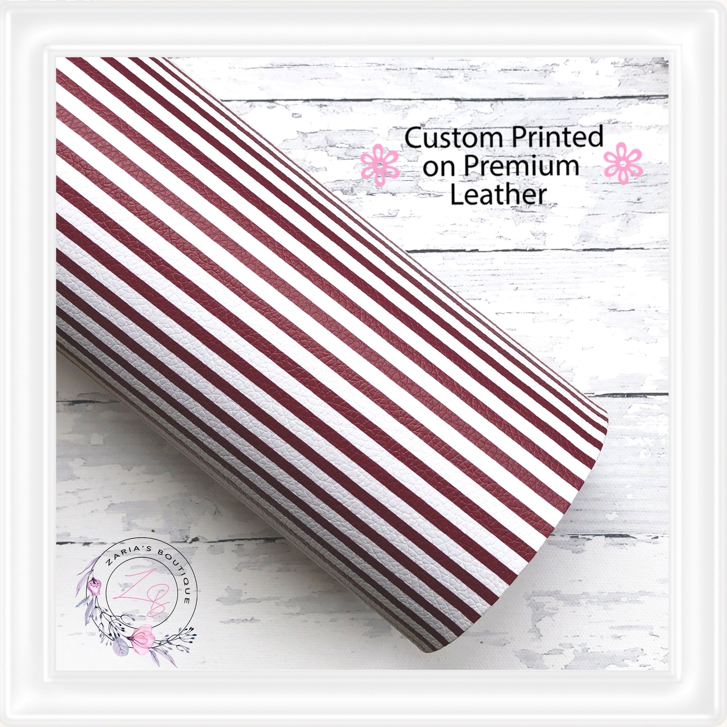 ⋅ Burgundy & White Stripes ⋅ Custom Printed Premium Vegan Faux Leather •