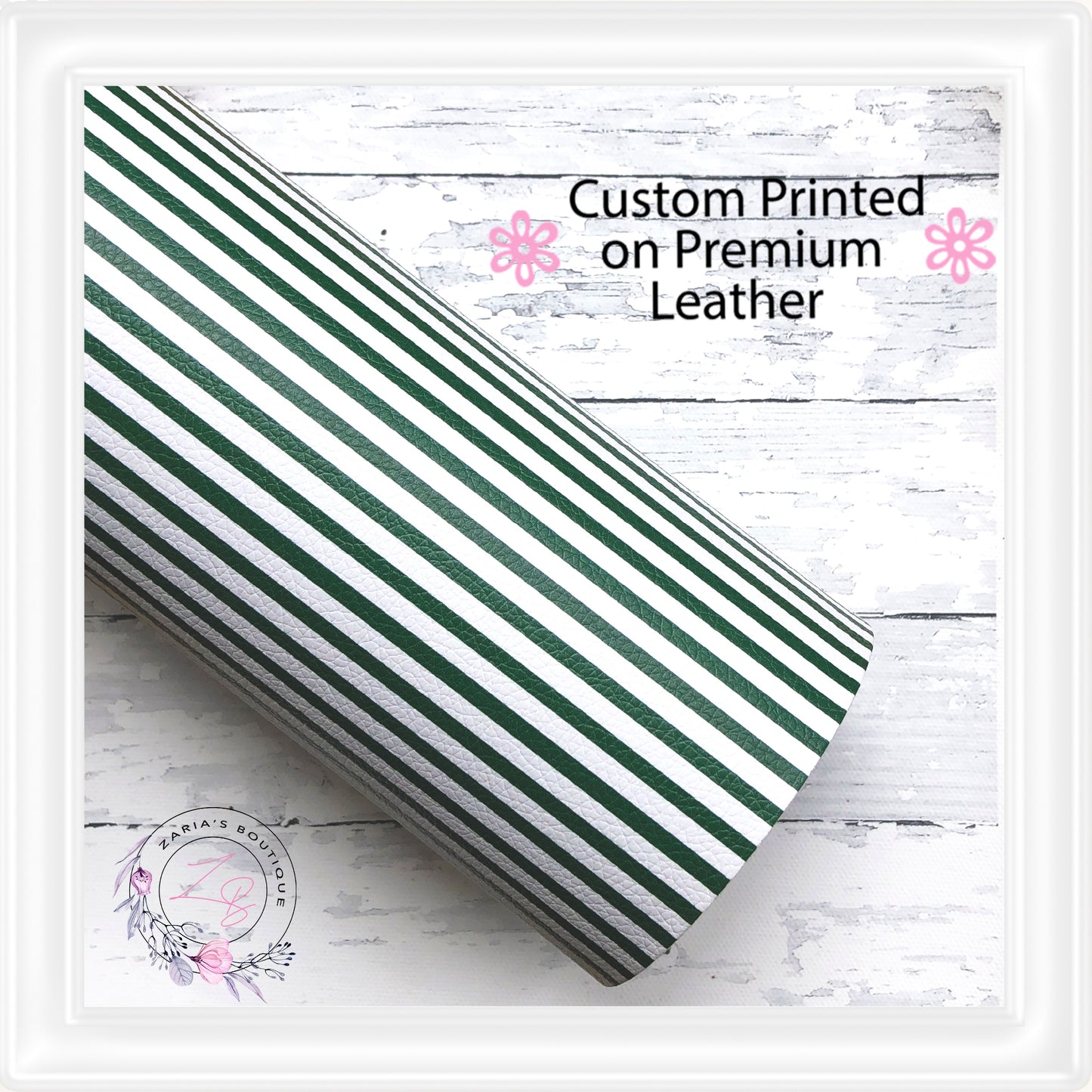 ⋅ Green & White Stripes ⋅ Custom Printed Premium Vegan Faux Leather •