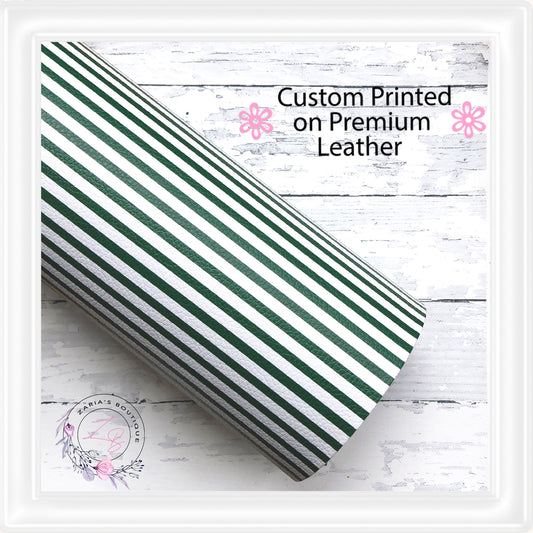 ⋅ Green & White Stripes ⋅ Custom Printed Premium Vegan Faux Leather •