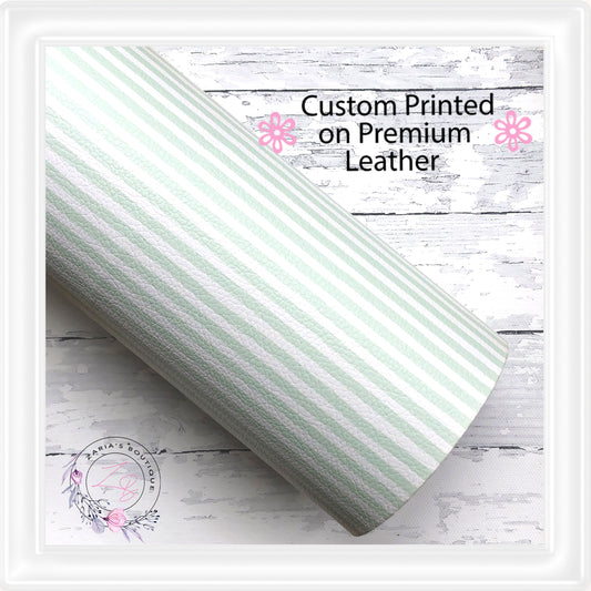 ⋅ Pastel Green & White Stripes ⋅ Custom Printed Premium Vegan Faux Leather •