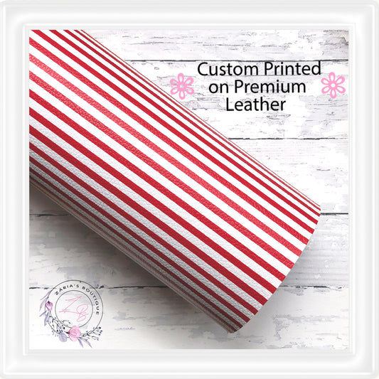 ⋅ Red & White Stripes ⋅ Custom Printed Premium Vegan Faux Leather •