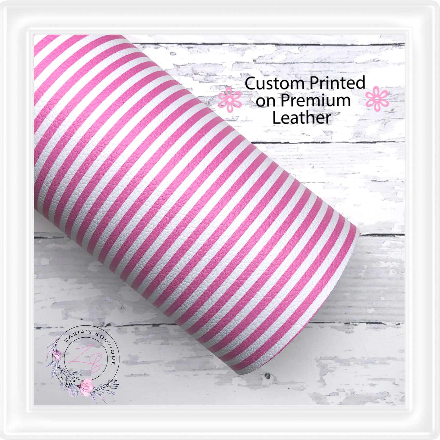 ⋅ Pink & White Stripes ⋅ Custom Printed Premium Vegan Faux Leather •