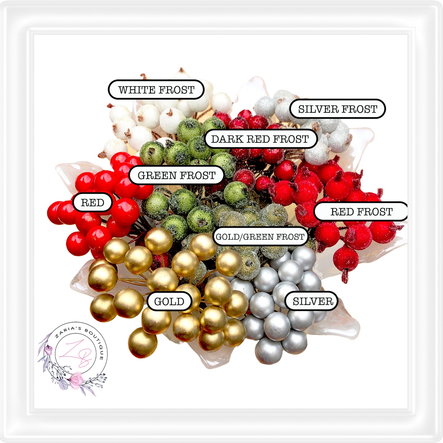 ⋅ Sugar Frosted Christmas Berries ⋅ 9 Colours ⋅ Single Colours or Mixed Bunch ⋅